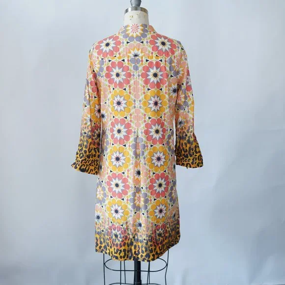 Ivy Jane Ditzy Floral Tunic Yellow Orange XS Flower Child Hippie Bohemian Retro - Picture 2 of 10